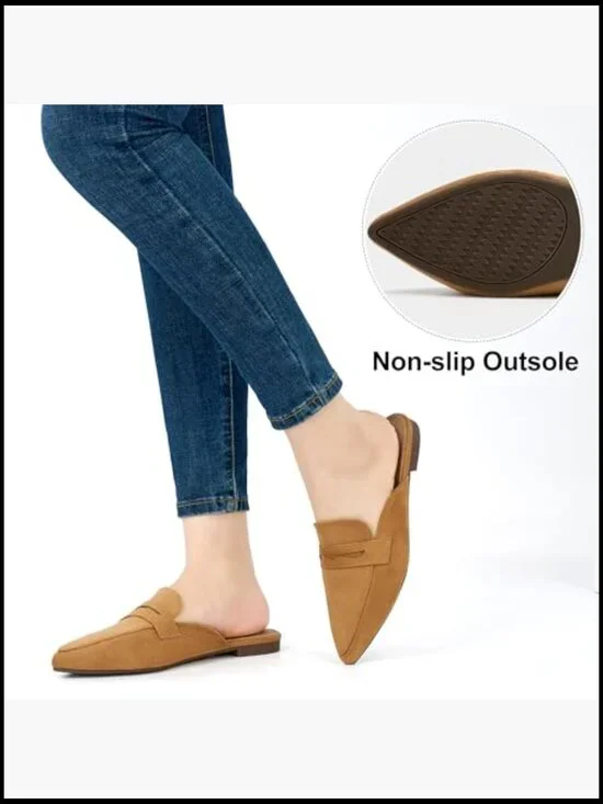 Pointed Toe Suede Mules Slip On Flats Elegant Business Casual Work Shoes - Picture 5 of 7